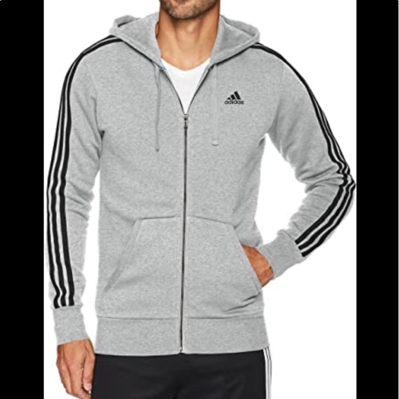 adidas essentials 3 stripe full zip fleece hoodie - Picture 2 of 2